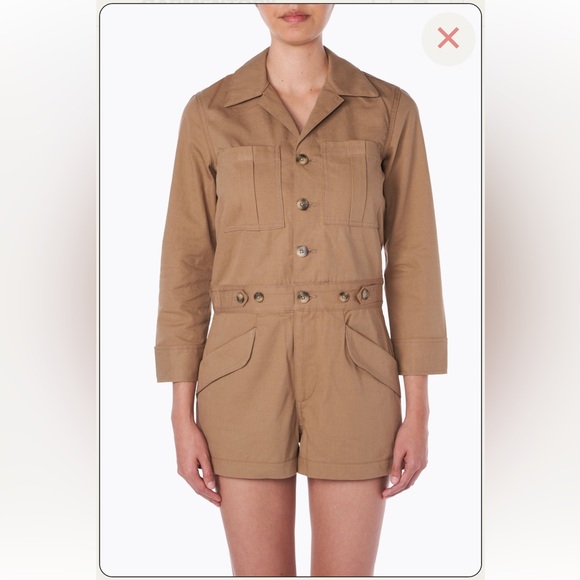 Trave Portia Romper Womens Medium Blonde Brown Denim Utility Made USA Cotton - Picture 1 of 12